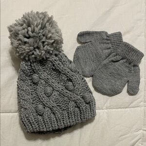 Laura Ashley Cozy Gray Knit Hat and Mittens Set